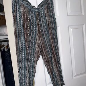 Jessica Simpson Teal, Brown & Cream Printed Pull-On Capris